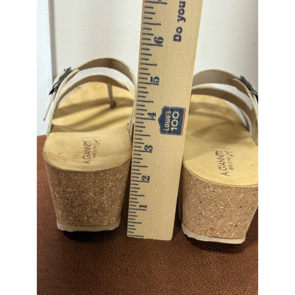 A. GIANNETTI COMFORT WEDGE SANDALS CORK SOLE BEIGE LEATHER STRAPS WOMENS SIZE 8 - Picture 8 of 9